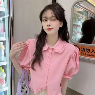 NZN เสื้อเชิ้ตแขนสั้น คอตุ๊กตา สีพื้น สําหรับผู้หญิง