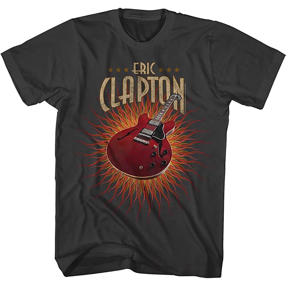 แผ่นดิน  เสื้อยืดคอกลมแขนสั้นสำหรับผู้ใหญ่ Eric Clapton Guitar On Flames Graphic Tee : เสื้อผ้า รองเ