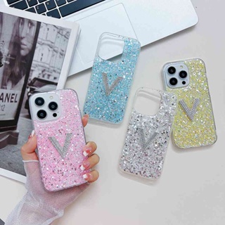 เคสมือถือ ลายโลโก้ V กลิตเตอร์ แฮนด์เมด สําหรับ Samsung S20Plus S20FE S21 S22 S23 Plus Ultra