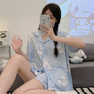 Summer new ice silk cartoon Cinnamoroll short-sleeved shorts new pajamas womens plus size homewear set