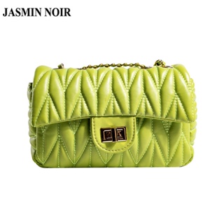 Jasmin NOIR กระเป๋าสะพายไหล่ หนัง PU ลายสก๊อต แต่งสายโซ่ล็อก ขนาดเล็ก สําหรับผู้หญิง