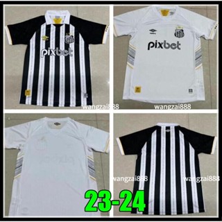 เสื้อกีฬาแขนสั้น ลายทีมชาติฟุตบอล Santos Home Away 2023 24 ชุดเหย้า แบบแห้งเร็ว สําหรับผู้ชาย