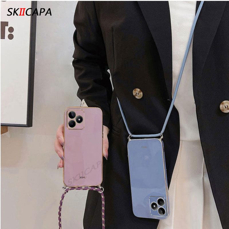 C53 เคสโทรศัพท์มือถือ ซิลิโคนนุ่ม พร้อมสายคล้องคอ และสายสะพายข้าง สําหรับ Realme C53 C55 V23 V25 5G 