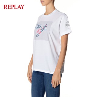 【พร้อมส่ง】REPLAY เสื้อยืดแขนสั้น ผ้าฝ้าย พิมพ์ลายดอกกุหลาบ สําหรับผู้หญิง