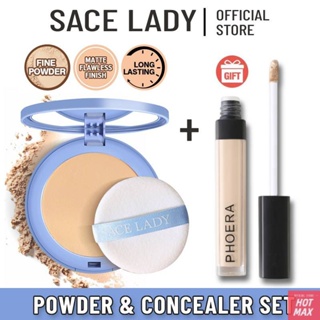 SACE LADY Oil Control Matte Compact Powder Waterproof Lightweight Flawless Setting Powder With Puff &amp; PHOERA Concealer Waterproof Liquid Foundation Full Coverage Long Lasting [hotmax]