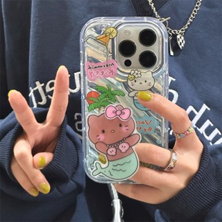 เคสมือถือ แบบแข็ง ลายการ์ตูนแมว kt นางเงือก จับจีบ สองชั้น สําหรับ Apple 14 Pro Max Iphone 13 Pro 12 11 13