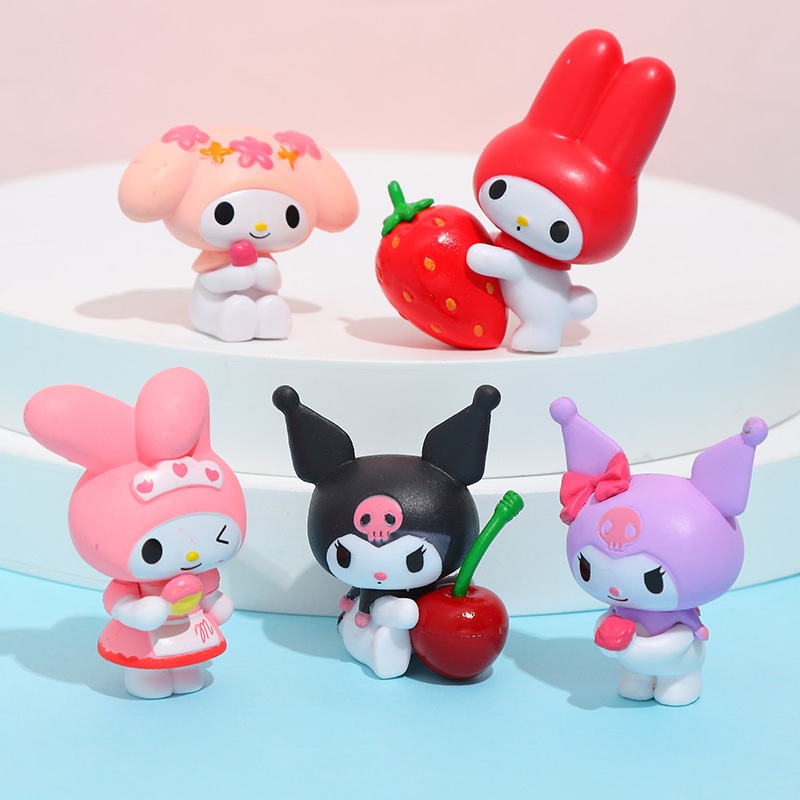 SANRIO โมเดลฟิกเกอร์ PVC รูปการ์ตูนอนิเมะ Kuromi Hello Kitty My Melody Kawaii Fruit Series น่ารัก ของเล่นสําหรับเด็ก 5 ชิ้น