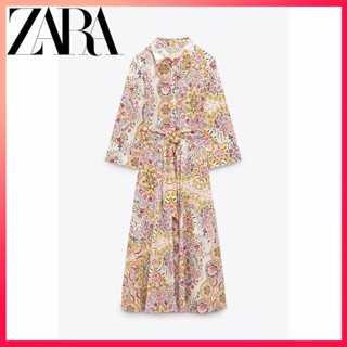 Zara ใหม่ ชุดเดรสเชิ้ต พิมพ์ลาย สําหรับผู้หญิง