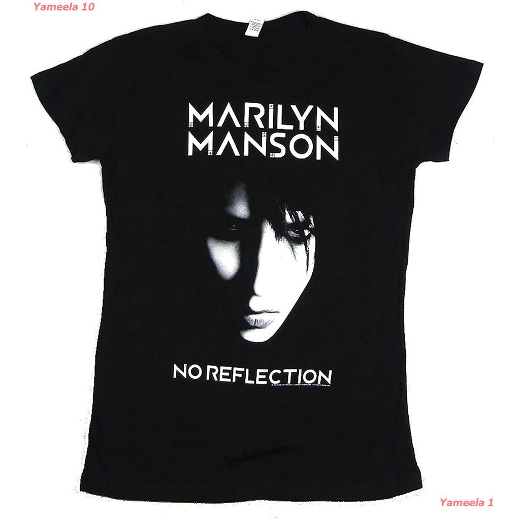 แฟชั่นใหม่ เสื้อยืดผ้าฝ้ายพิมพ์ลายขายดีYameela 10 Marilyn Manson No Reflection MM Logo Juniors Black T Shirt  มาริลีน แม