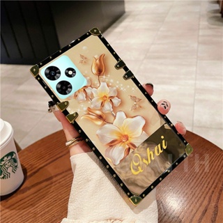 ใหม่ เคสโทรศัพท์มือถือแบบแข็ง กันกระแทก ลายดอกไม้ สีทอง แฟชั่น สําหรับ INFINIX HOT 30 30i X669C 30 Play INFINIX Hot30 Hot30i 2023