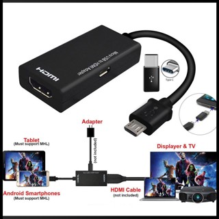 Zevaret อะแดปเตอร์สายเคเบิ้ล Type C &amp; Micro USB Male to HDMI Female สําหรับโทรศัพท์มือถือ แท็บเล็ต ทีวี