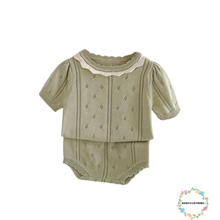 Babyclothes- ชุดเสื้อแขนสั้น กางเกงขาสั้น ผ้าถัก เอวยางยืด ฉลุลาย แฟชั่นฤดูร้อน สําหรับเด็กผู้หญิง