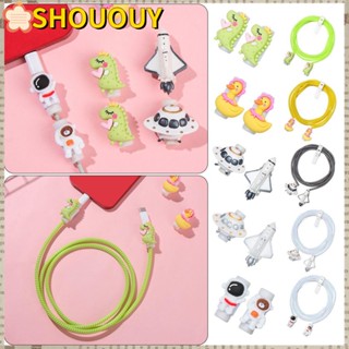 SHOUOUY ตัวถนอมสายชาร์จ USB ขนาดเล็ก ลายการ์ตูน