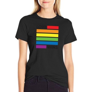 เสื้อยืดโอเวอร์ไซส์เสื้อยืดลายธงสีรุ้ง Love WINS-LGBT ภูมิใจเสื้อยืดลายกราฟิกขนาดใหญ่เสื้อยืดเสื้อผ้าน่ารักสำหรับผู้หญิง