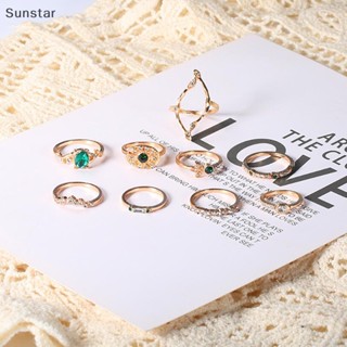 Sunstar 9 ชิ้น / เซต โบฮีเมียน คริสตัล แหวนสนับมือ ข้อต่อนิ้ว แหวนผู้หญิง เครื่องประดับ ของขวัญ ดี