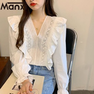 Manxi เสื้อเชิ้ตผู้หญิง เสื้อสาวอวบ สะดวกสบาย  มีความรู้สึกของการออกแบบ	A25K0TW