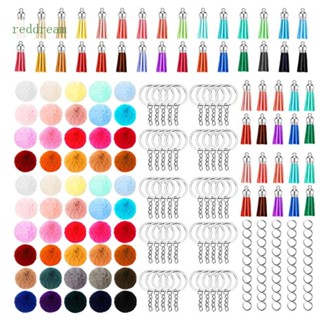 Redd ชุดพวงกุญแจปอมปอม ประดับพู่ ขนปุยเทียม สีแดง 50 ชิ้น