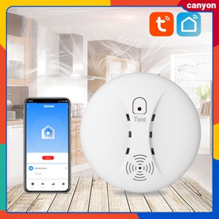 Tuya Wifi Smart Fire Smoke Alarm Wireless Smoke Sensor 24 ชั่วโมงการตรวจจับอย่างแม่นยำ High Volume Alarm Home Safety Protection canyon