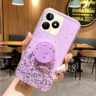 ใหม่ เคสโทรศัพท์มือถือ TPU นิ่ม ลายกลิตเตอร์ดาว วิบวับ พร้อมขาตั้ง สําหรับ Realme C53 C55 NFC 10T 10 Pro+ Pro 5G Coca-Cola Edition 4G Plus RealmeC53 2023