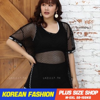 Plus size เสื้อผ้าสาวอวบ❤ ชุดว่ายน้ำสาวอวบ ไซส์ใหญ่ ผู้หญิง 3ชิ้น อนุรักษ์นิยม แขนสั้น ทรงหลวม ฤดูร้อน บิกินี่ ชายหาด สไตล์เกาหลีแฟชั่น