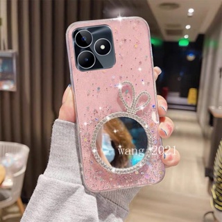 พร้อมส่ง ใหม่ เคสโทรศัพท์มือถือแบบนิ่ม ลายมงกุฎ พร้อมกระจกแต่งหน้า แฟชั่น สําหรับ Realme C53 C55 NFC 2023 RealmeC53