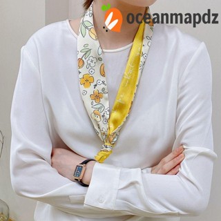 OCEANMAPDZ ผ้าพันคอ ผ้าซาติน ผ้าไหม พิมพ์ลายดอกไม้ สีเหลือง สไตล์เรโทร หรูหรา อุปกรณ์เสริม สําหรับตกแต่งเสื้อผ้า