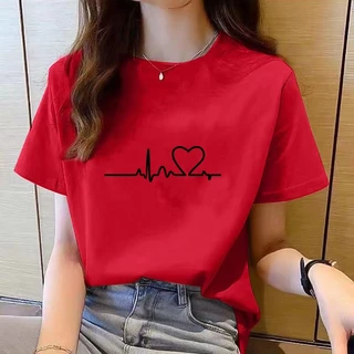 เสื้อยืดแขนสั้น คอกลม ทรงหลวม สีขาว แฟชั่นฤดูร้อน สไตล์เกาหลี สําหรับผู้หญิง