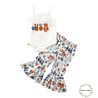 Babyclothes- ชุดรอมเปอร์ แขนกุด พิมพ์ลายตัวอักษร และดอกไม้ และกางเกงบาน ลําลอง แฟชั่นฤดูร้อน สําหรับเด็กผู้หญิง