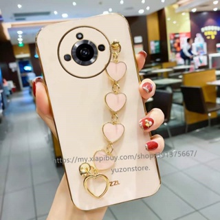 เคสโทรศัพท์มือถือแบบนิ่ม ขอบตรง กันกระแทก พร้อมสายคล้อง รูปหัวใจ สําหรับ Realme 11 Pro Pro+ 10T 10 Pro Pro+ 5G 4G เคส Phone Case