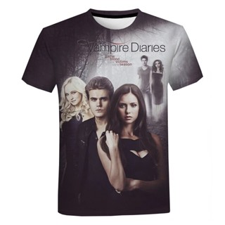 มาใหม่ เสื้อยืดลําลอง แขนสั้น พิมพ์ลายภาพยนตร์สยองขวัญ The Vampire Diaries สําหรับผู้ชาย 2022