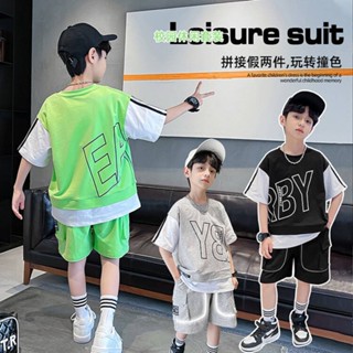 Boy Summer Clothing Sports Suit 2023 New Medium and Large Children Summer Short Sleeve Korean Style Handsome Fashionable Fashion Veom