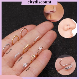 &lt;citydiscount&gt; ต่างหูห่วงเจาะจมูก รูปดอกไม้ ประดับเพทาย สําหรับผู้หญิง 1 ชิ้น