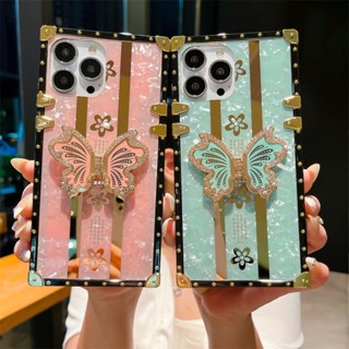 เคสโทรศัพท์มือถือ ลายผีเสื้อ สีชมพู พร้อมขาตั้ง หรูหรา สําหรับ Huawei Y5P Y6P Y7P Y9P Y6S Y8S Y9S Y7A Y8P Y90 MATE 10 20 30 40 50 PRO NOVA Y61