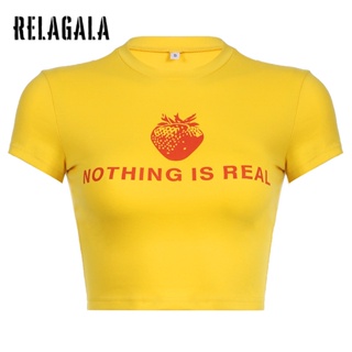 Relagala ใหม่ เสื้อยืดลําลอง แขนสั้น คอกลม พิมพ์ลายตัวอักษร เรียบง่าย สําหรับสตรี 2023