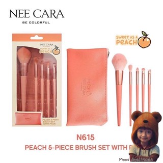 NEE CARA Peach 5-Piece Brush Set N615 นีคาร่า ชุดแปรงแต่งหน้า  ลูกพีช 5 ชิ้น พร้อมกระเป๋า (Moov คัดสรรมาเพื่อคุณ)