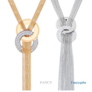 Fancy สร้อยคอโซ่ยาว ทรงกลม ประดับพู่ สีทอง สีเงิน คุณภาพสูง