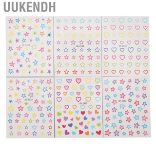 Uukendh Self Adhesive Nail Decals 6 Sheets Mix Color Different Patterns Decorative Art Lovely Heart Star Shape for Salon