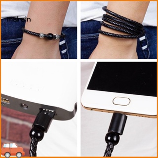 [Ma] สร้อยข้อมือหนังถัก Micro USB Type-C สายชาร์จ สายซิงค์ข้อมูล