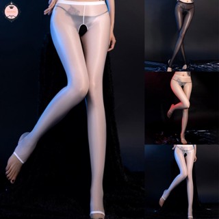 Women Oil Glossy Crotchless Pantyhose Stockings Stretchy Tights Lingerie Hosiery