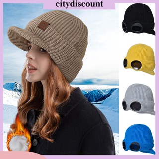 &lt;citydiscount&gt; หมวกปีกกว้าง ผ้ากํามะหยี่ขนนิ่ม กันลม ใส่สบาย ฤดูหนาว เลนส์แว่นตา หมวกถัก อุปกรณ์เดินป่า สําหรับผู้หญิง