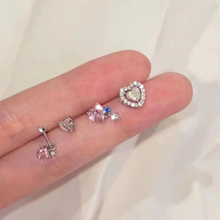 Roselife Sweet ชุดต่างหูสตั๊ด เพทาย รูปลูกศร หัวใจ สีชมพู สไตล์เกาหลี เครื่องประดับ สําหรับผู้หญิง 4 ชิ้น