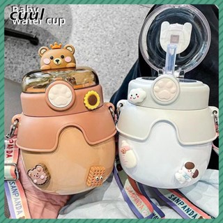 ขวดน้ำ 316 กระติกน้ำร้อนสแตนเลส Kawaii ความจุขนาดใหญ่นักเรียนถ้วย Bellyband พร้อมฟางขวดน้ำแบบพกพาถ้วย COD