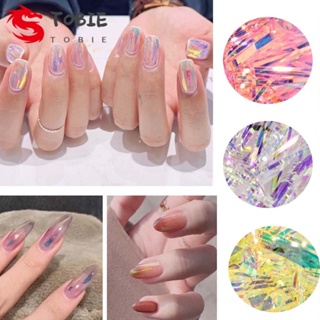 TOBIE 1 BOX Nail Foil Film DIY Transfer Paper Aurora Cellophane Fragments Gradient Mirror Glitter Decal Colorful Irregular Strip Candy Paper Laser Irregular Nail Stickers