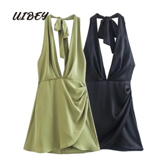 Uibey ชุดเดรส คอวี เปิดหลัง สีพื้น 7158