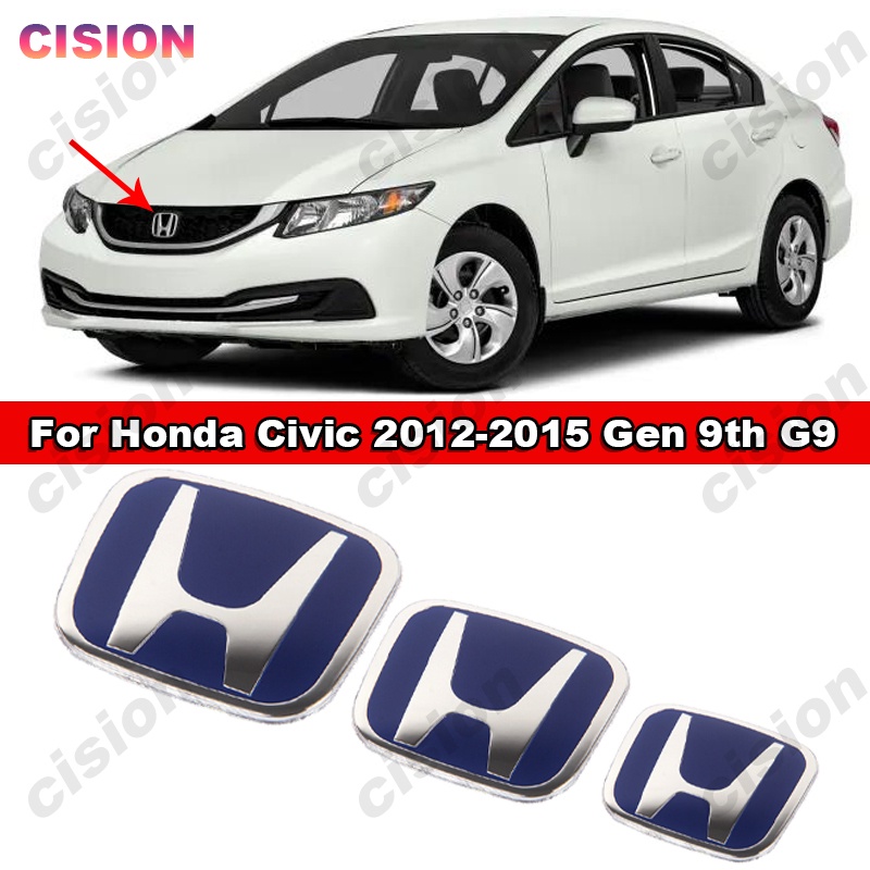 กรอบครอบพวงมาลัยรถยนต์ ด้านหน้า และด้านหลัง ลายโลโก้ 3D สีฟ้า สําหรับ Honda Civic FB 2012-2015 G9 Gen 9th 1 ชิ้น