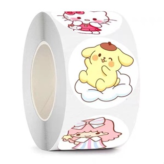 SANRIO สติกเกอร์ซีล ลายการ์ตูนซานริโอ้ มีกาวในตัว สําหรับตกแต่ง 500 ชิ้น ต่อม้วน