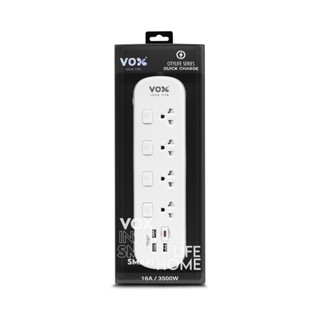 ปลั๊กไฟ VOX CITY LIFE 16A 3500W รุ่น CTA-444 มี 4ช่องเสียบ 4สวิตซ์ 3USB 1Type-C PD 20W ชาร์จเร็ว