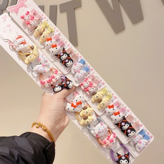 SANRIO กิ๊บติดผมหนัง ลายการ์ตูน Hello Kitty Cinnamoroll My Melody Kuromi สีชมพู สําหรับเด็กผู้หญิง จํานวน 10 คู่