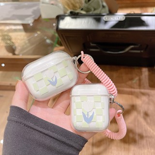 Bella _ เคสซิลิโคนนิ่ม ลายดอกทิวลิป สีเขียว กันกระแทก กันฝุ่น แบบพกพา สําหรับ airpods pro 1 2 3