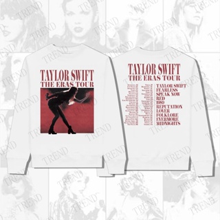 เสื้อกันหนาวแขนยาวลําลอง คอกลม ผ้าฝ้าย พิมพ์ลาย Taylor Swift The Eras Tour สีขาว สไตล์วินเทจ พลัสไซซ์ แฟชั่นคู่รัก สําหรับผู้ชาย และผู้หญิง